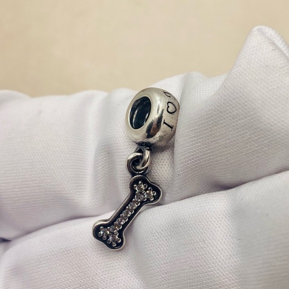 EUC Pandora 791263CZ Sterling Silver I Love My Dog Animal Dangle Charm w/ CZs - Picture 3 of 12